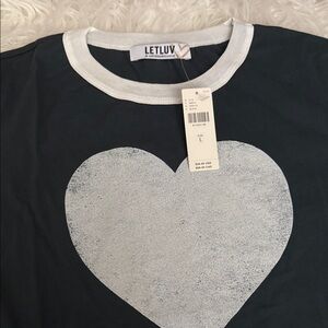 Anthropologie LET LUV Black Tee with White Heart Ringer